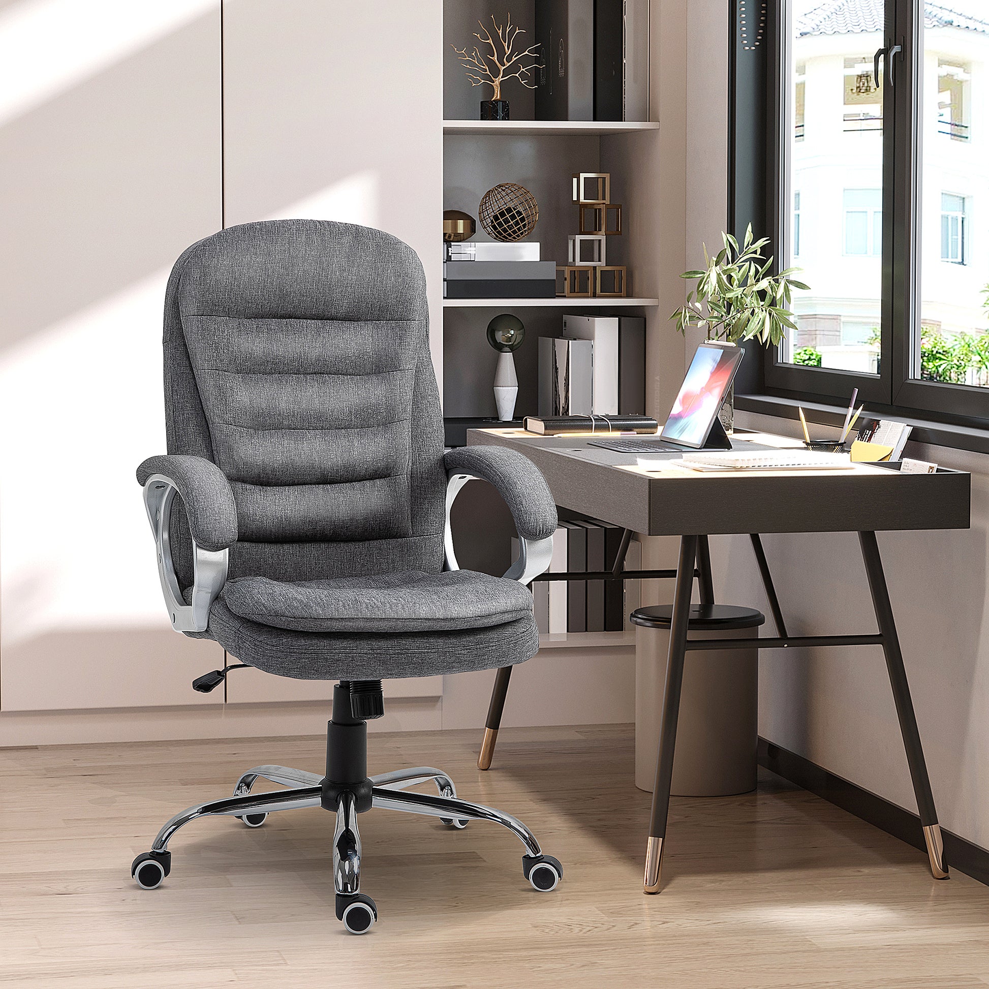 Vinsetto Office Chair Rock 360° Rolling Lumbar Support Adjustable Height Work Wheels Chair Computer Chair Home Office Ergonomic -Grey 