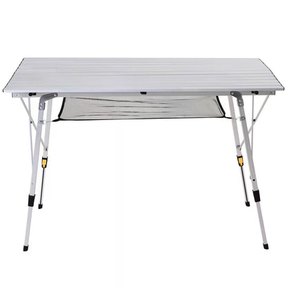 Aluminium Portable Outdoor BBQ Picnic Table w/ Mesh Tier Silver