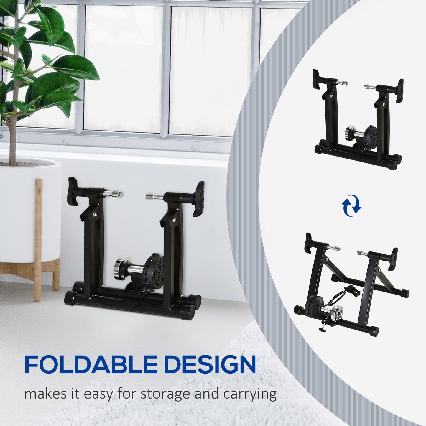 Foldable Indoor Bike Trainer Stationary Workout Stand,8 Level Magnetic Resistance, Black