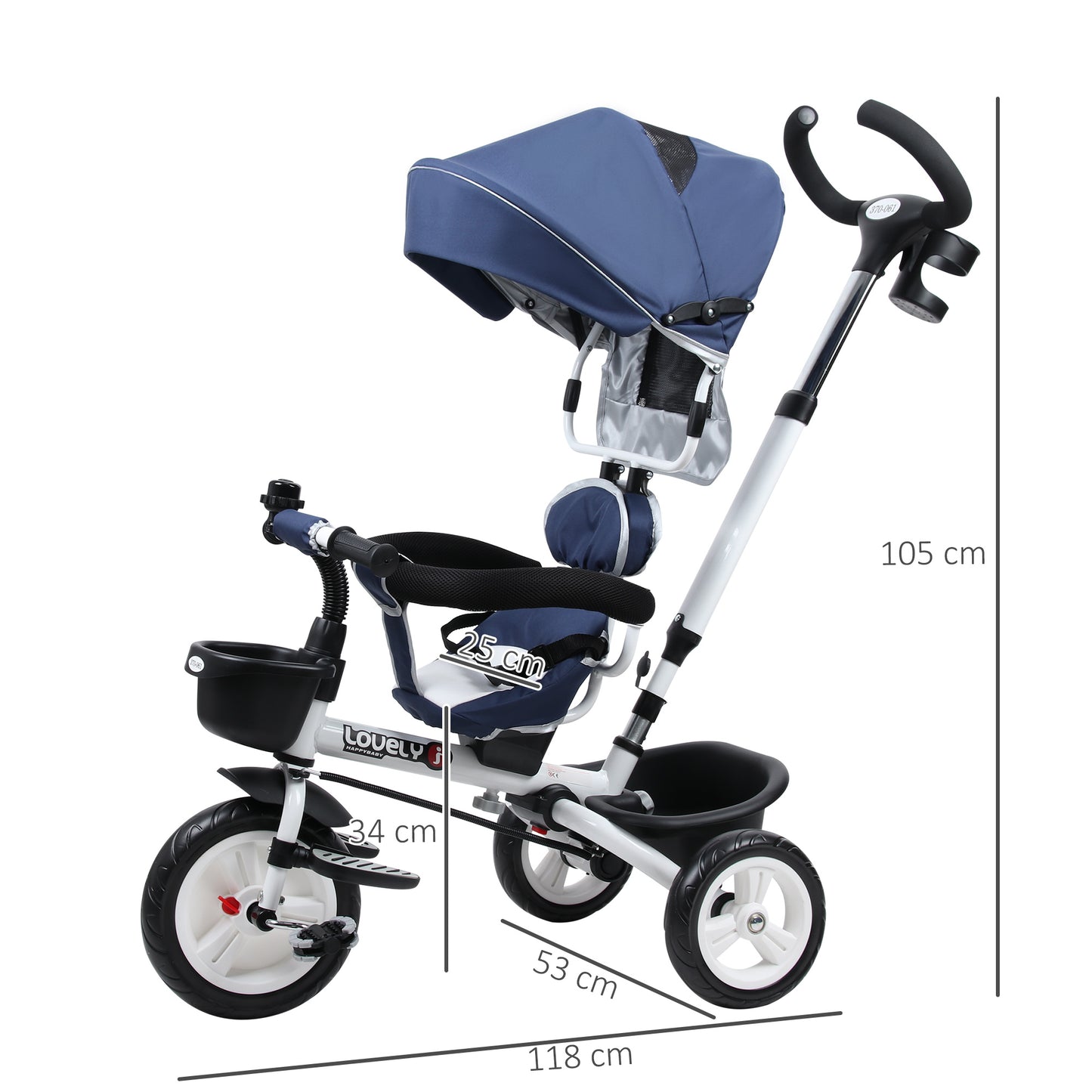 4-in-1 Baby Tricycle Stroller Kids Folding Trike Detachable w/ Canopy Blue