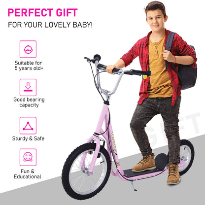 Teen Scooter Push Kick Scooters for Kids with Rubber Wheels Adjustable Handlebar Front Rear Dual Brakes Kickstand, Pink