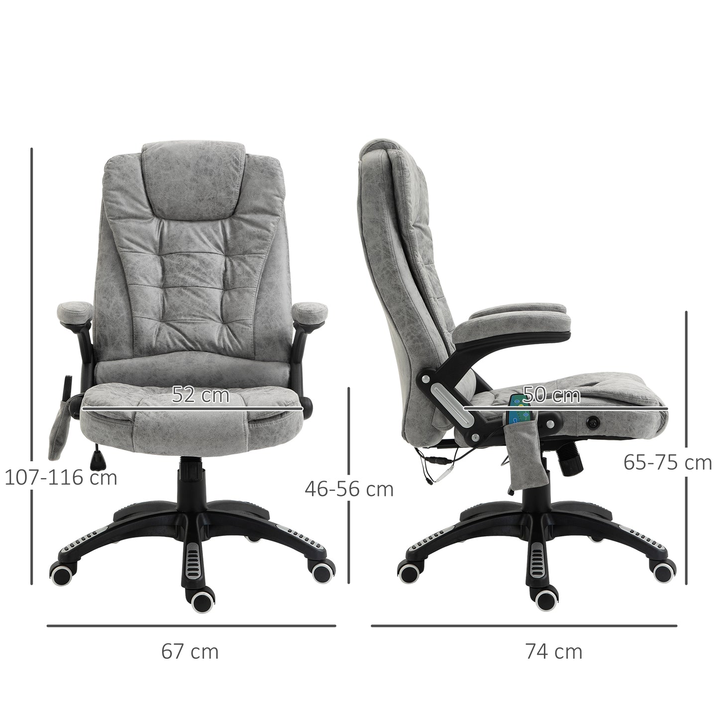 Massage Office Chair 135° Recliner Ergonomic Executive Heated Home Office Padded  Leathaire Fabric & Swivel Base Grey