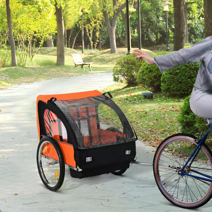 Childrens Double Bike Trailer, Steel Frame, Bicycle Trailer Orange