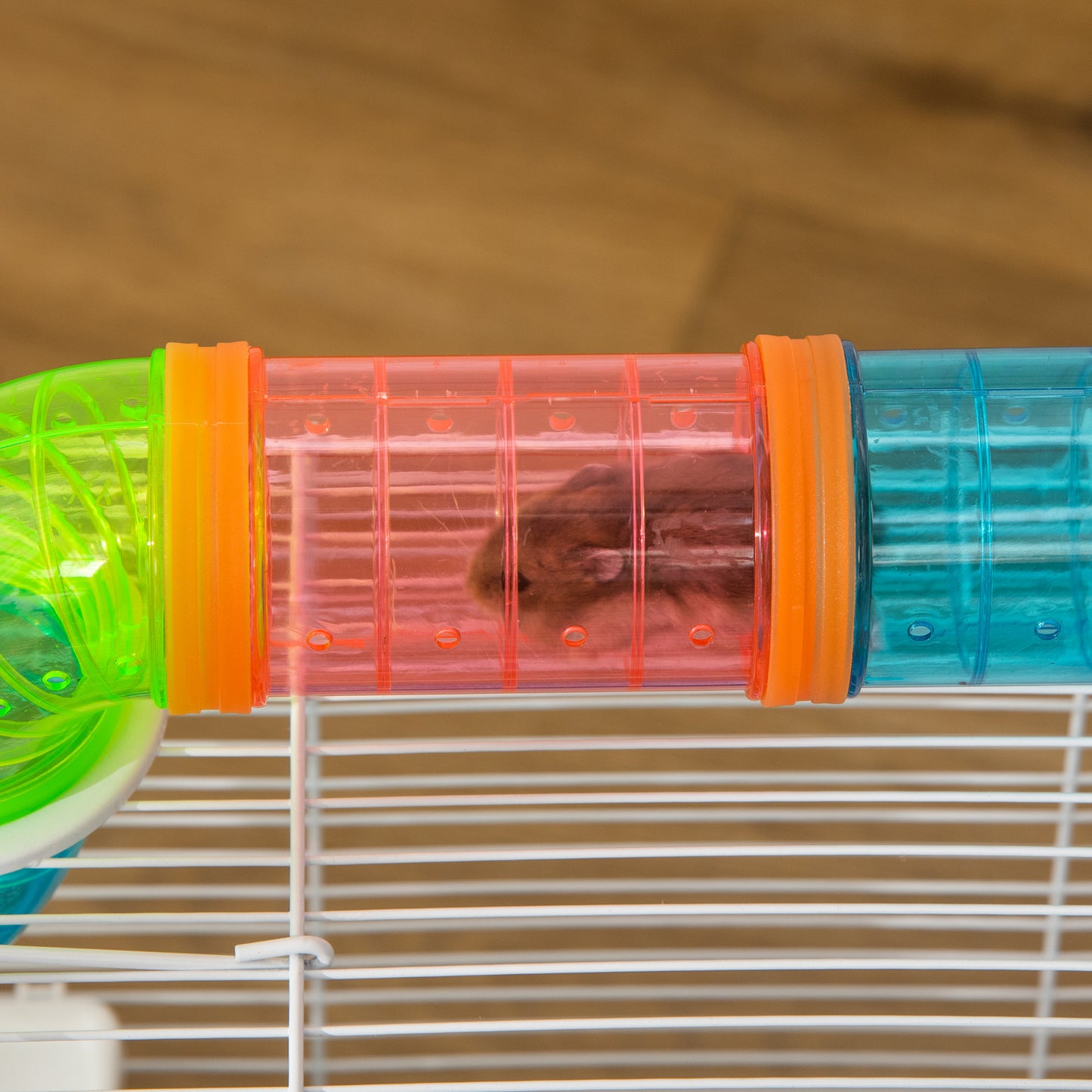 Plastic Hamster Cage, with Tubes Tunnel Three-Level Rodent House with Exercise Wheel, Water Bottle, 59 x 36 x 47 cm- Blue