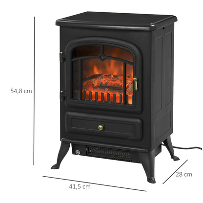 Electric Free Standing Fire Place, Flame and Wood Burning Effect, 1850W Heater-Black