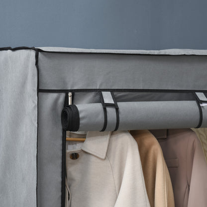 Fabric Wardrobe, Portable Fabric Cabinet, Foldable Coat Rack with 4 Shelves, 2 Hanging Rails, 118 x 49 x 170 cm, Light Grey