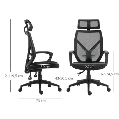 Back Support Chair for Home, Mesh, Ergonomic w/ Removable Headrest 5 Wheels Armrests Support 360° Swivel