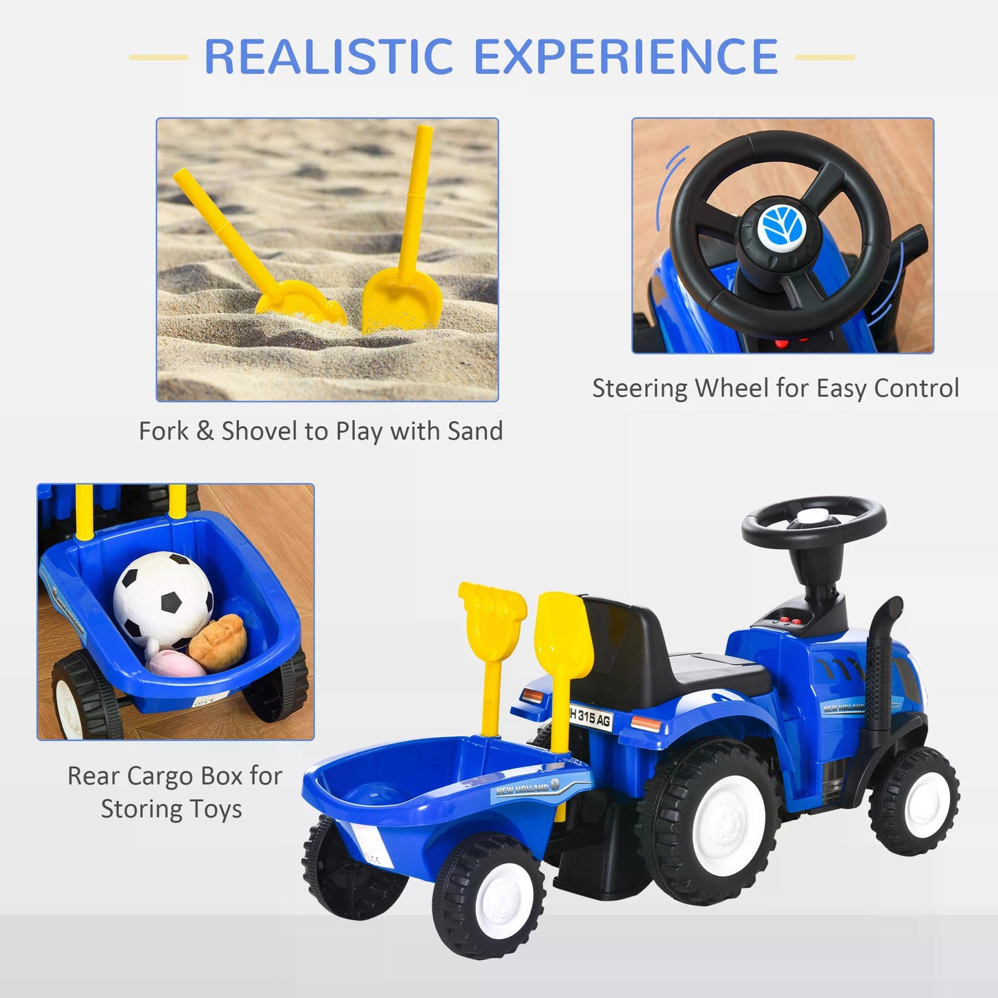 Compatible Baby Toddler Sliding Car NEW HOLLAND Licensed Foot to Floor Slider w/ Horn Storage Big Steering Wheel Blue