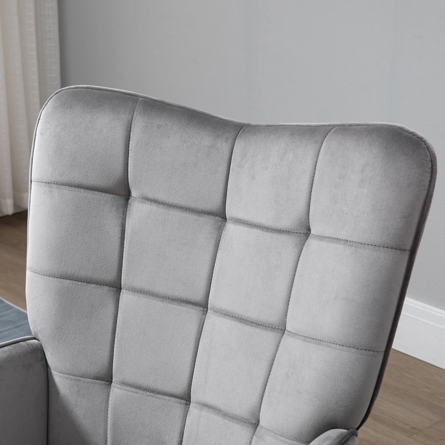 Grey Velvet Arm Chair, Tufted Living Room Chair with Wood Legs, Grey