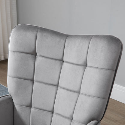 Grey Velvet Arm Chair, Tufted Living Room Chair with Wood Legs, Grey