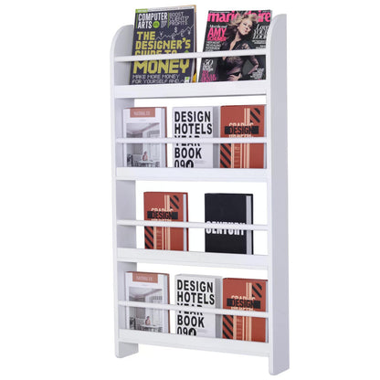 Wall/Standing Magazine Holders Book Rack Shelf 4 Tiers Water Resist Wood