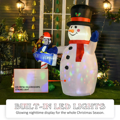 6ft Inflatable Snowman Penguin the North Ploe Sign Holiday Yard Decoration with LED Lights Lawn Blow Up Decor