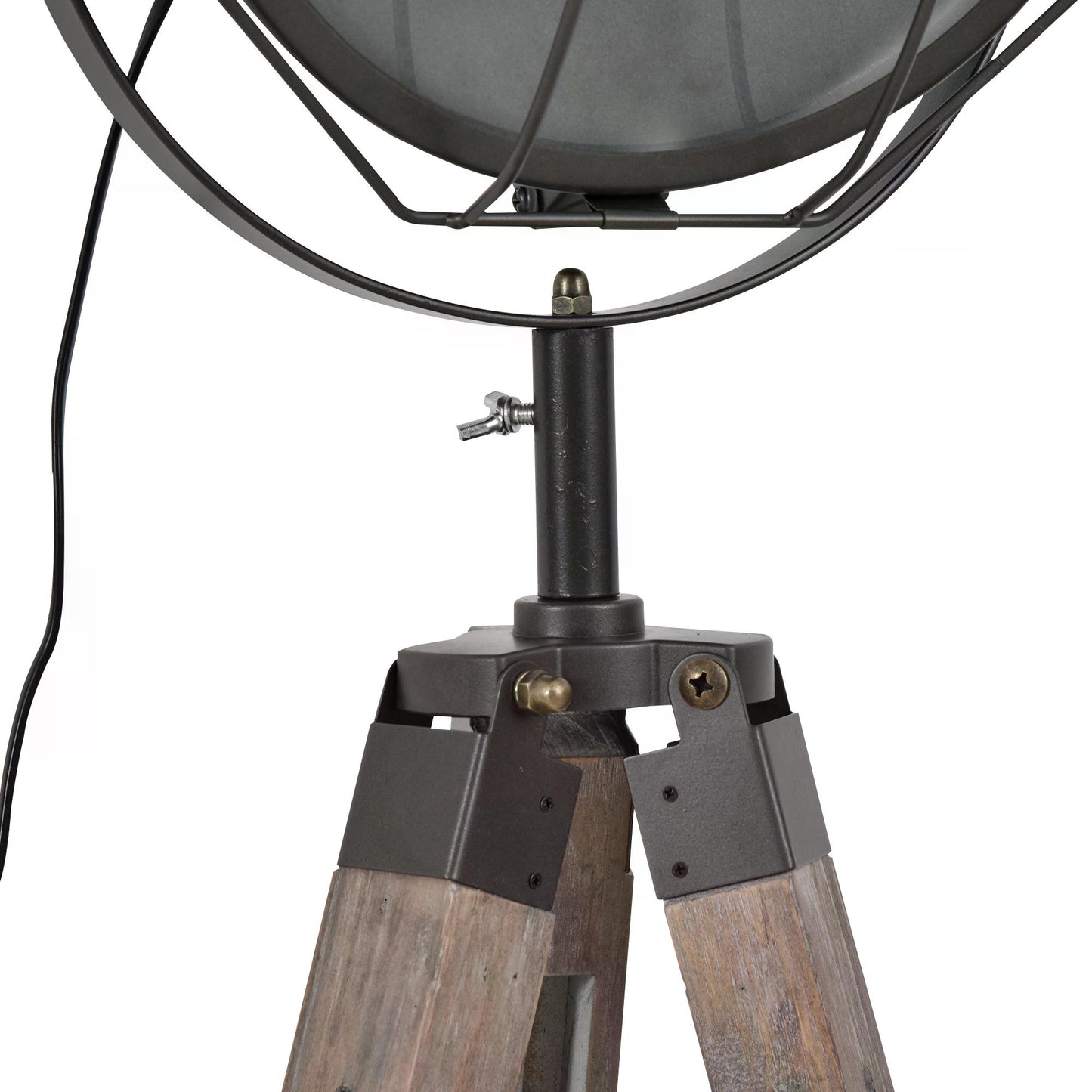 Floor Spotlight, Industrial Tripod Floor Lamp, Pine Wood, Tempered Glass Lens, Non-slip Feet w/Silver U-shaped Bracket, Bedside