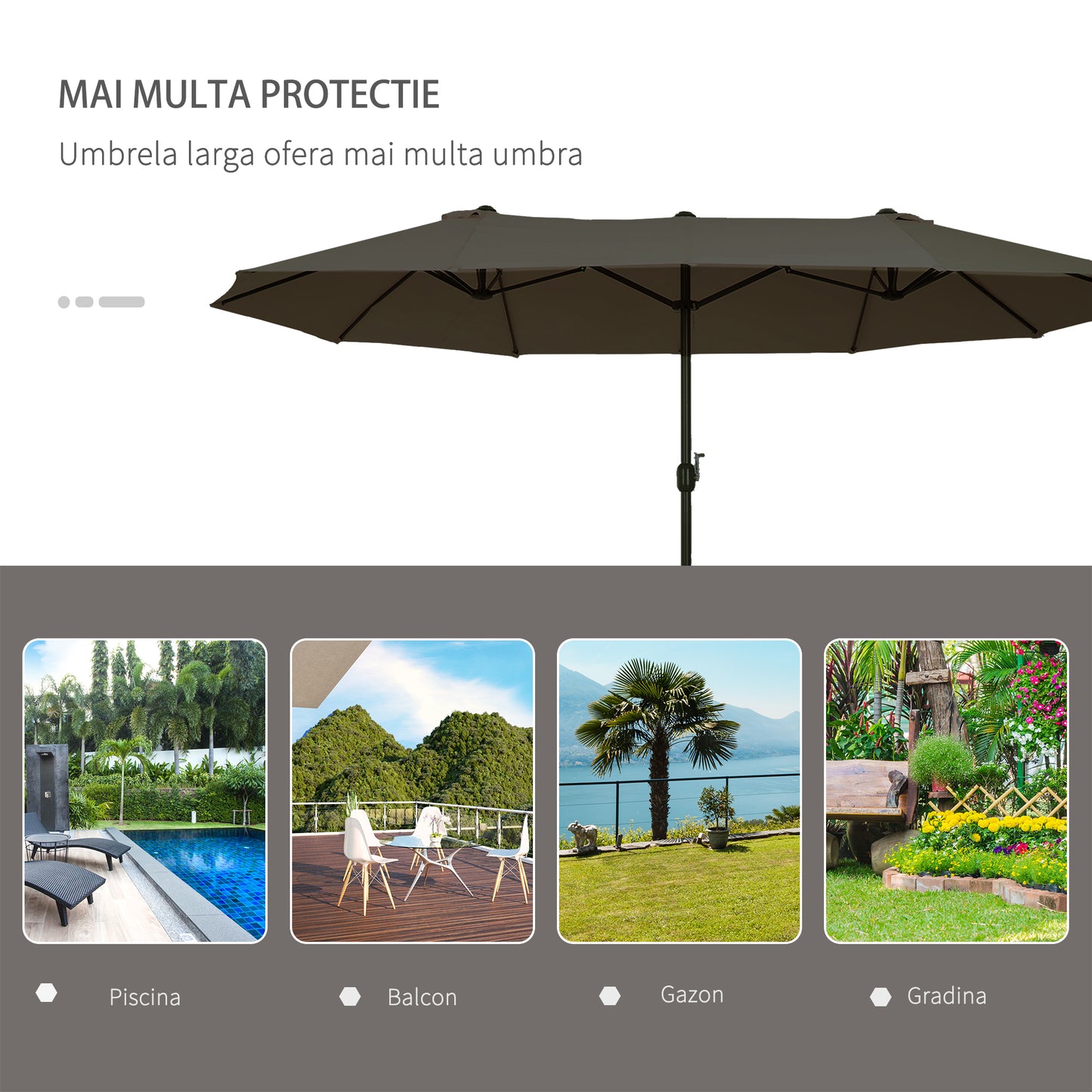 4.6m Double-Sided Patio Parasol Sun Umbrella-Grey