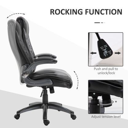 Black Leather Office Chair, Sleek Ergonomic PU Leather 360 Rotation w/ Headrest