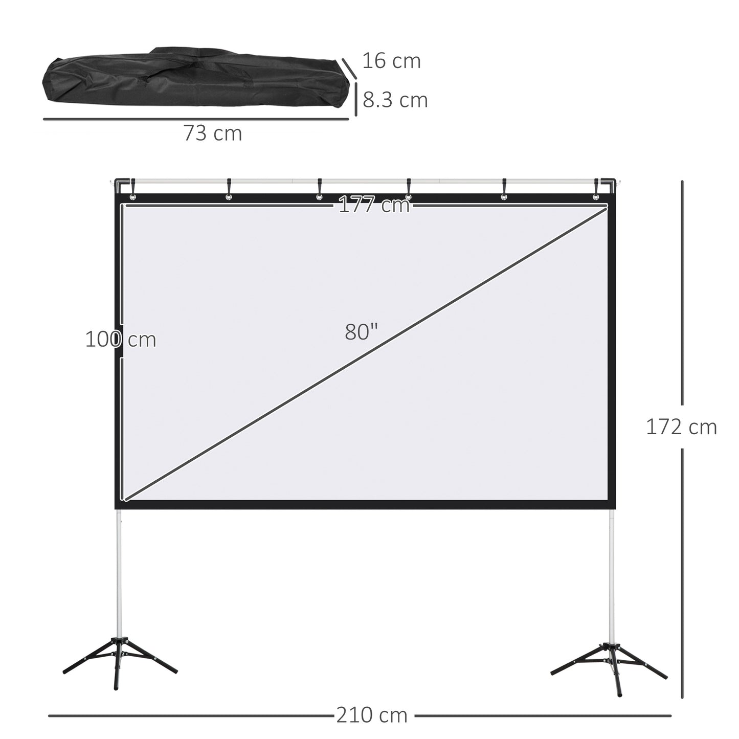 Projector Screen and Stand, 80 Inch Portable Front & Rear Projection Screen, 4K HD 16:9 Screen for Outdoor and Indoor