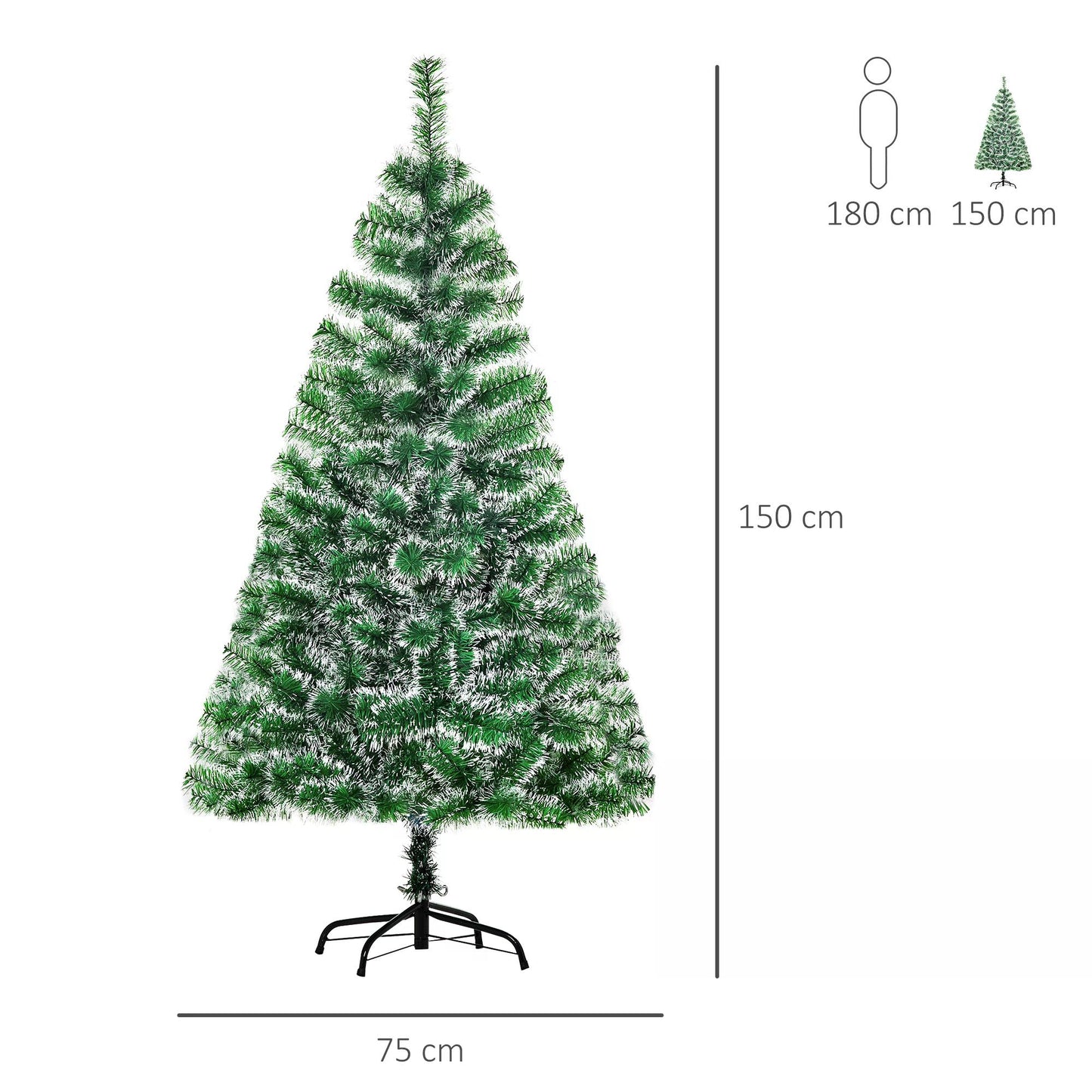 Artificial Christmas Tree Indoor Christmas Tree Xmas Gift with Metal Stand 416 Tips 1.5M - Green