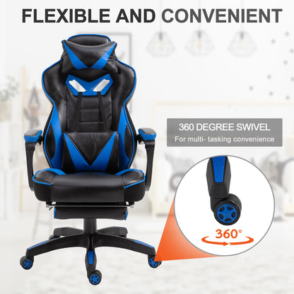 Ergonomic Racing Gaming Chair Office Desk Chair Adjustable Height Recliner, Blue