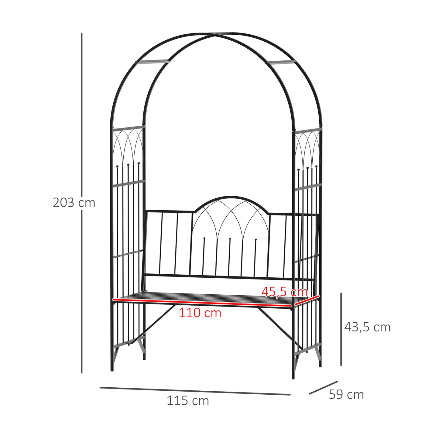 Garden Arch Bench Outdoor Patio Trellis Arbor for Climbing Plant Antique Black