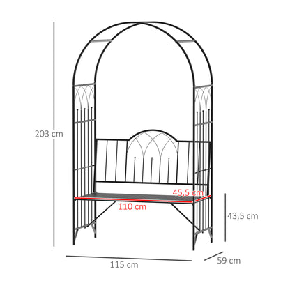 Garden Arch Bench Outdoor Patio Trellis Arbor for Climbing Plant Antique Black