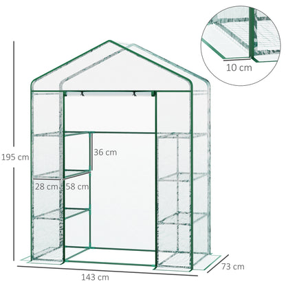 Greenhouse Steel Frame Polytunnel -Deep 143Lx73Wx195H cm Green