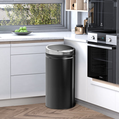 HOMCOM Inside Trash Can, Smart, Dustbin for Kitchen, 42L Stainless Steel W/ Bucket-Black