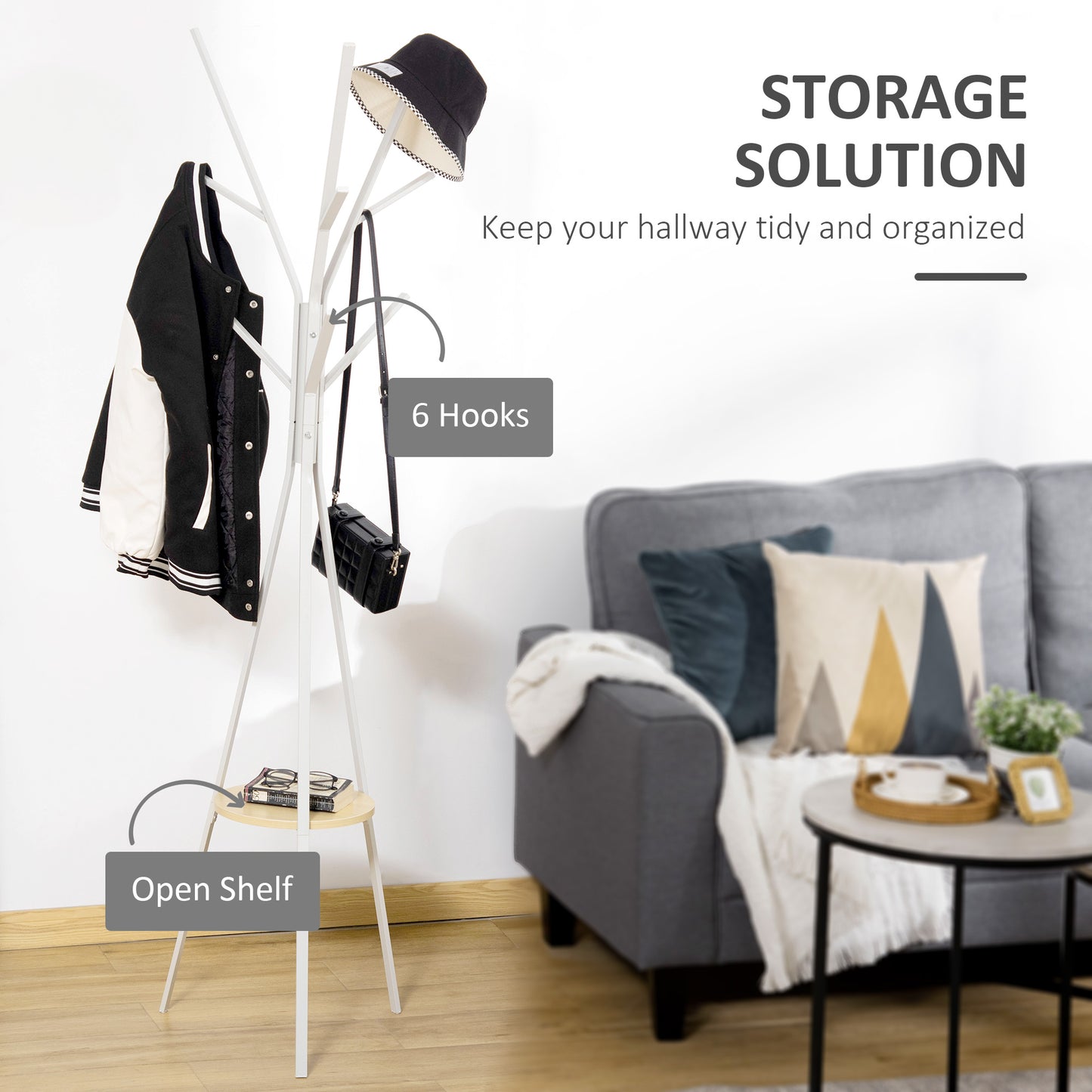 180cm Free Standing Coat Rack Metal Shelf Holder Stand Display Clothes Hat Hanger Hall Tree 9 Hooks