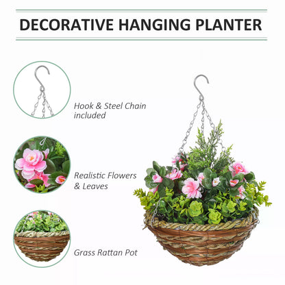 Small Artificial Plants, Hanging, Pack of 2 Artificial Lisianthus Flowers, with Basket for Indoor Outdoor Decoration