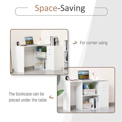 Modern L-Shaped Desk 180° Rotating Corner Computer Table for Gaming Study Home Office Living Room White