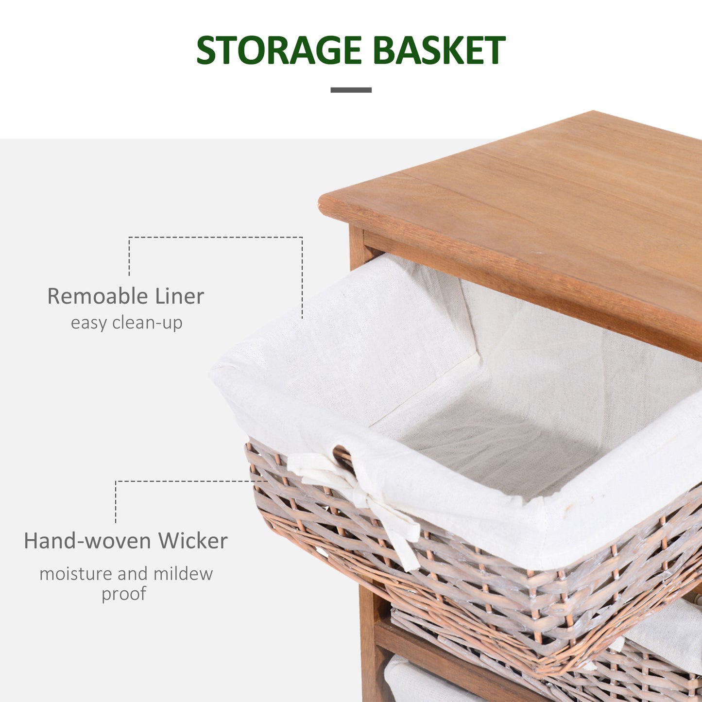 5 Drawer Chest of Drawers  Tall Storage Unit, Wooden Frame W/Wicker Woven Baskets