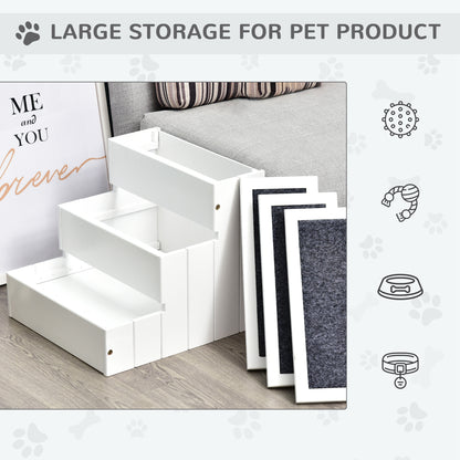 Dog Steps for Bed, Dog Stairs, 3 Step Wooden Carpeted Pet Stairs Ramp for Cats and Small Dogs with Non-Slip Carpet, White