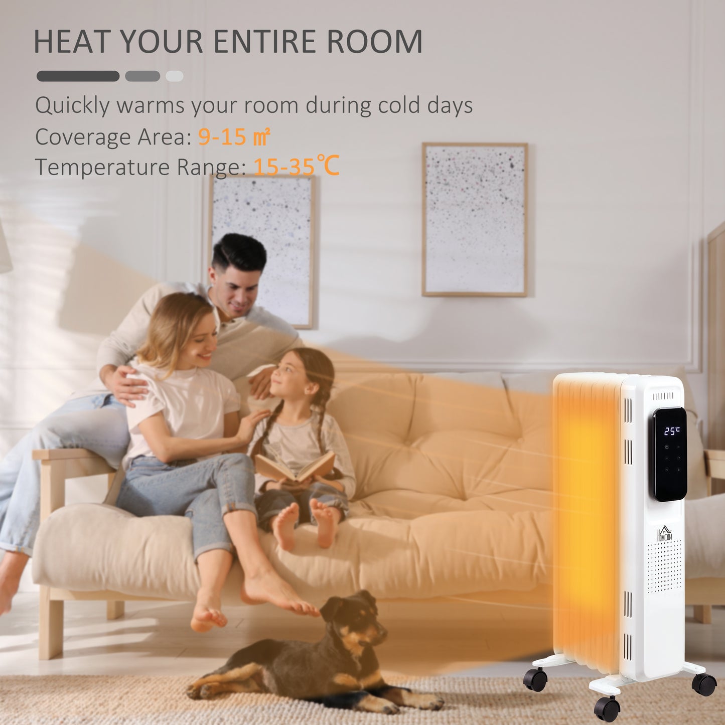 1630W Portable Oil Radiator Heater, 7 Fin, with LED Display, 24H Timer, 3 Heat Settings, Adjustable Thermostat, White