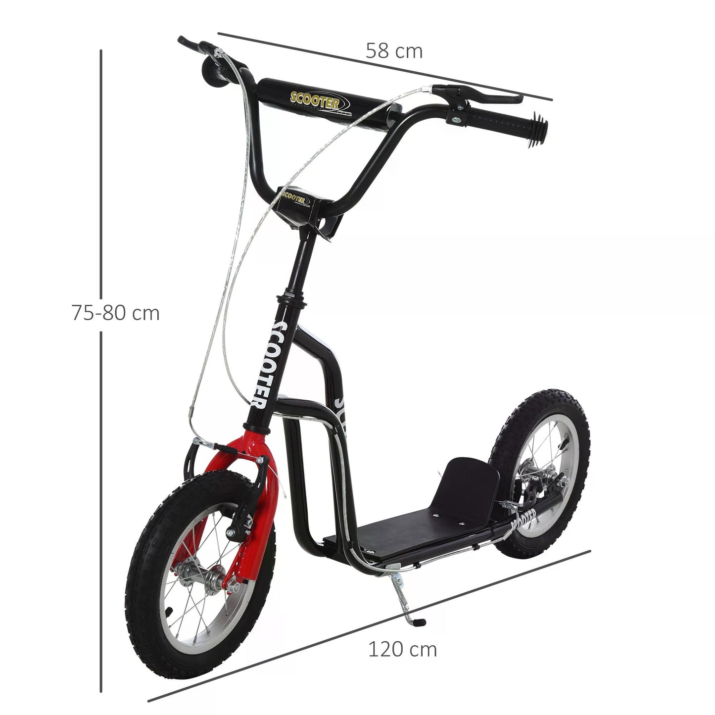 Bicycle Scooter, Kick Scooter for Kids, Big Wheel, Steel Height Adjustable Black/Red