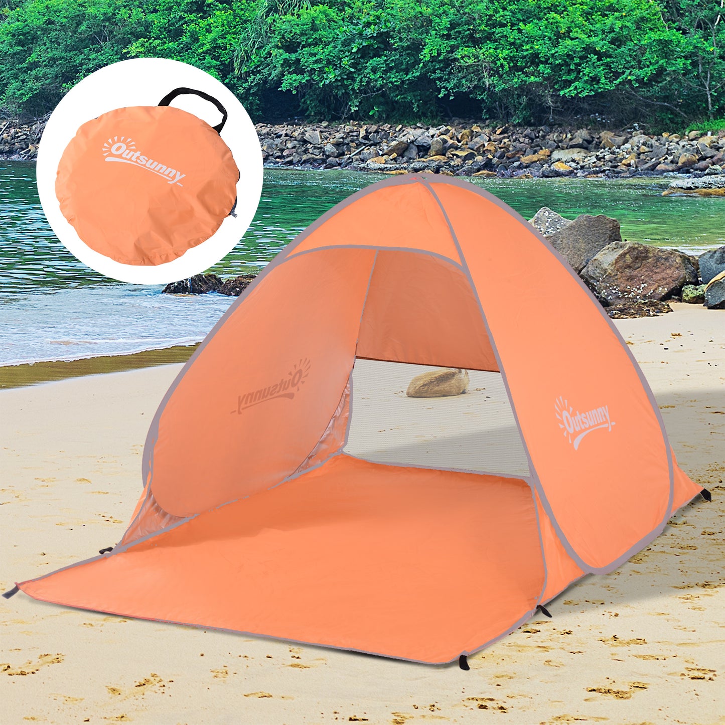 2 Person Pop up Beach Tent Hiking UV Protection Patio Sun Shade Shelter (Orange) Instant Camping Portable Automatic