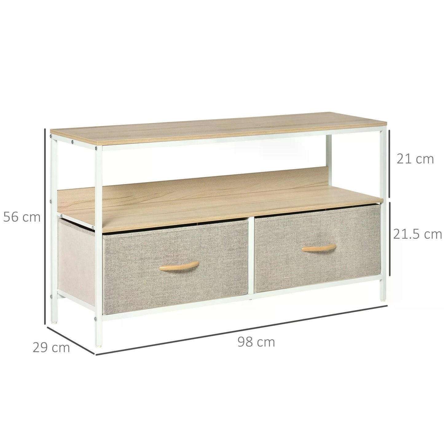 TV Cabinet, TV Console Unit with 2 Foldable Linen Drawers, TV Stand with Shelving for Living Room, Entertainment Room