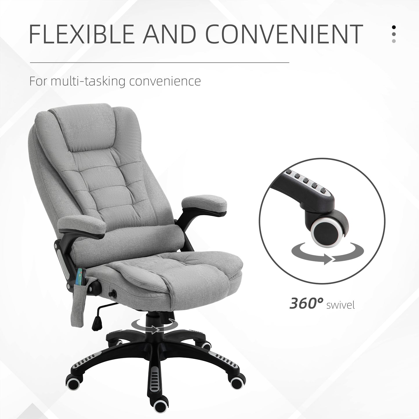 Massage Office Chair Recliner Ergonomic Gaming Heated Home Office Padded  Linen-Feel Fabric & Swivel Base Light Grey