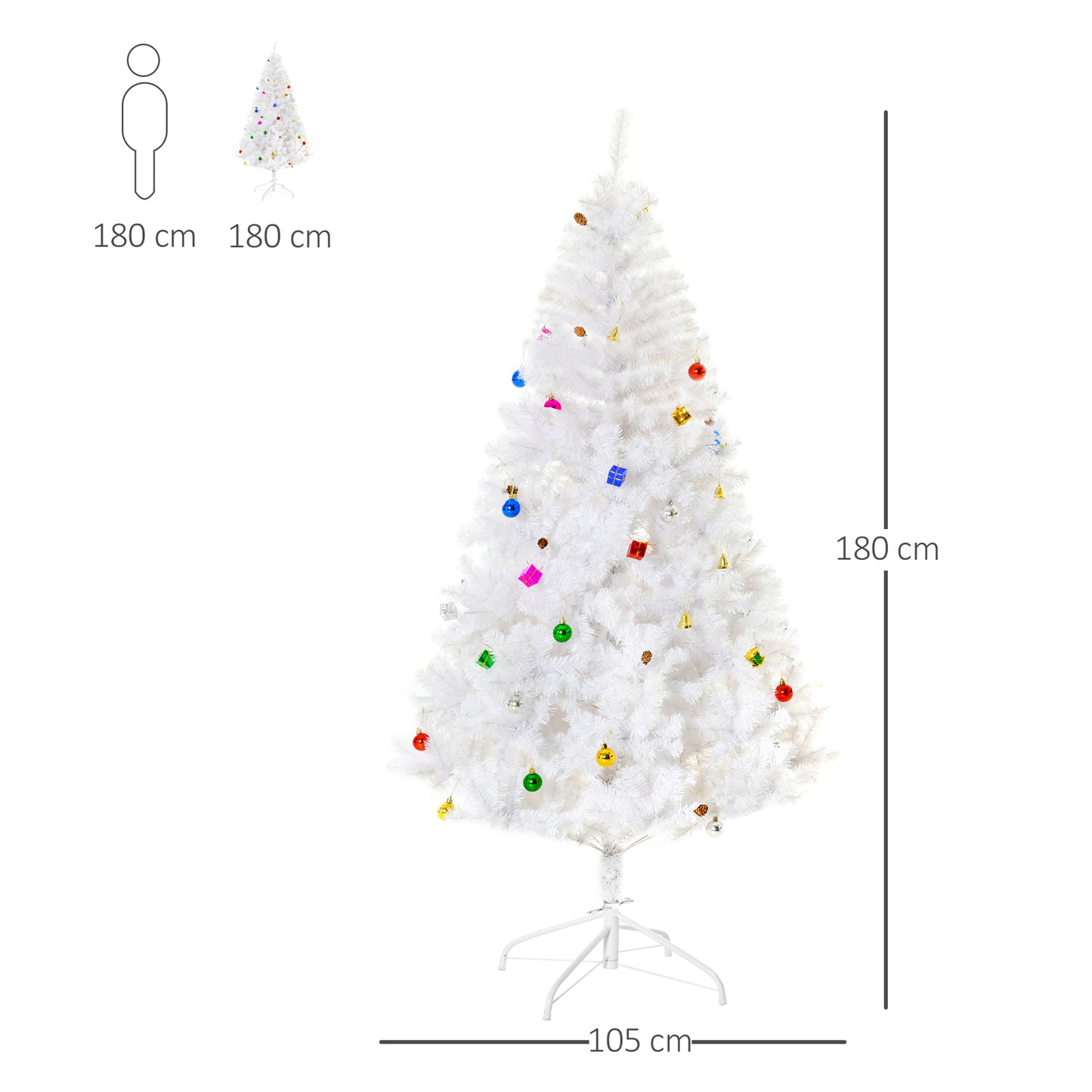 6ft Artificial White Christmas Tree Holiday Home Decoration with Xmas Ornaments and Metal Stand