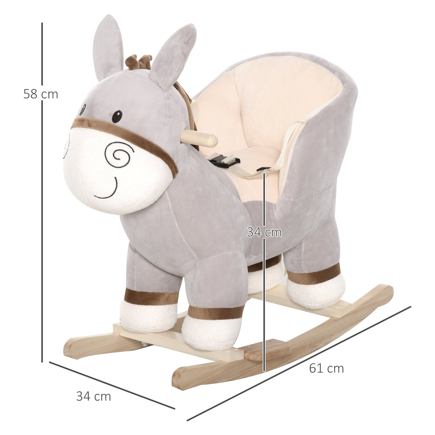 Toddlers Donkey Plush Rocking Ride On w/ Sound Grey