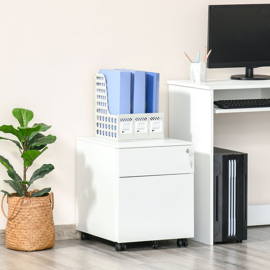 Vinsetto Filing Cabinets for Home, Steel, Lockable with Pencil Tray and Casters Home Filing Furniture for A4, Letters 