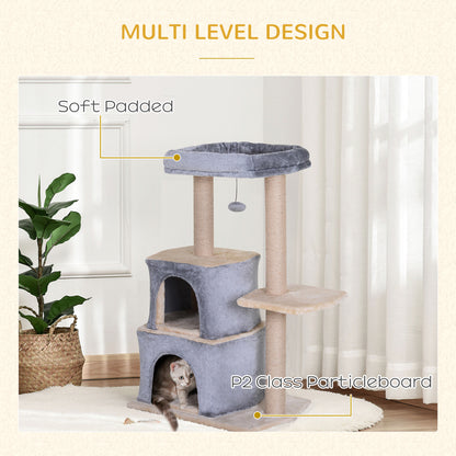 Cat Cave, 92cm Cat Tree Cat Tower, for Kitten, w/ Scratching Post, Cat Bed, Perch, Grey