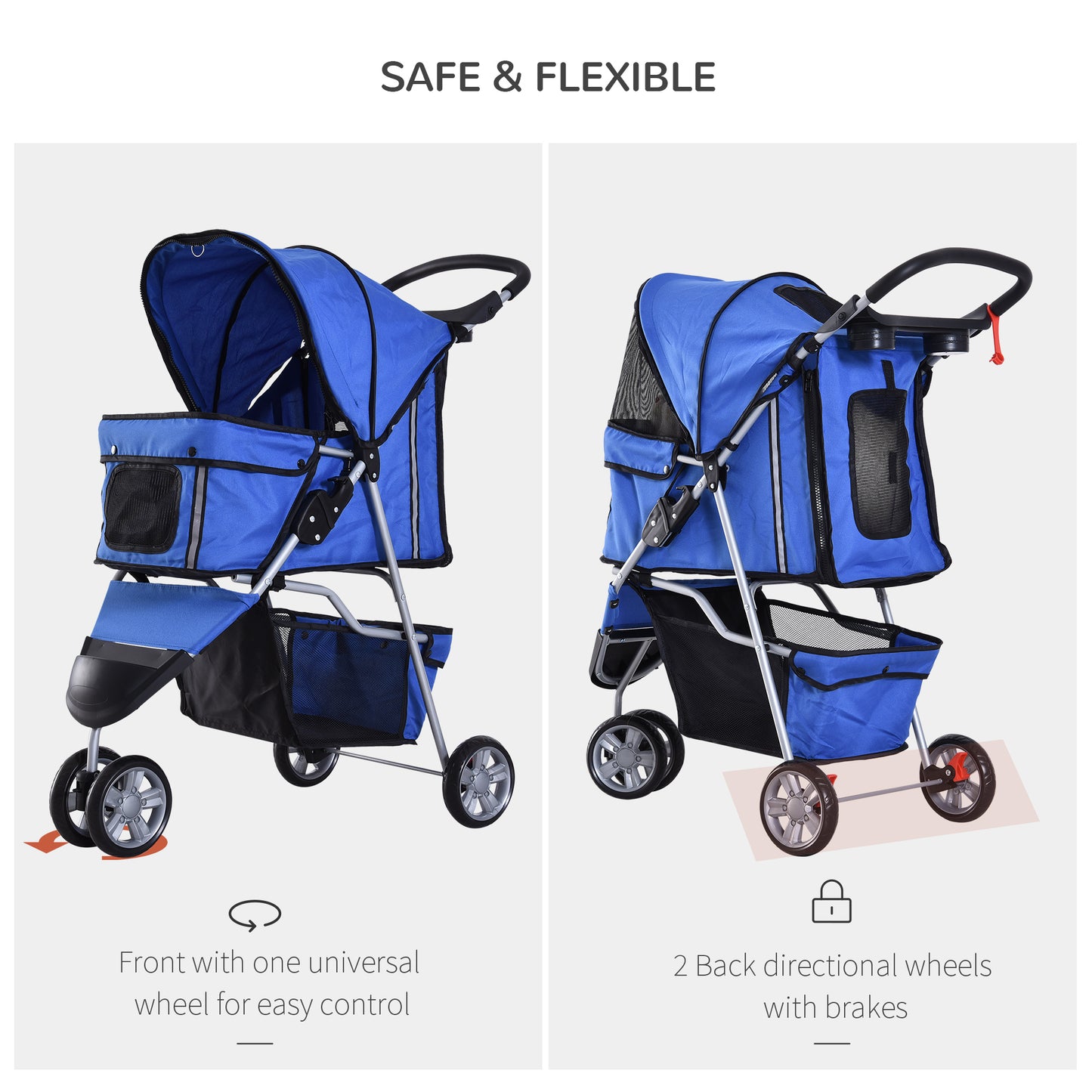 Cat Stroller Pram  Pushchair, Foldable, W/Three Wheels-Blue