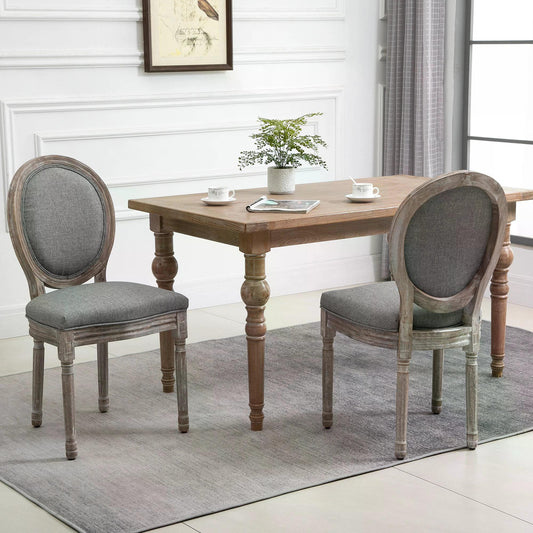 HOMCOM Antique Dining Chairs, Set of 2 Elegant French-Style w/ Wood Frame Foam Seats Foot Pads Carved Legs Vintage Back