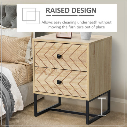 Wooden Nightstand, w/ Black Metal Handles Melamine Finish