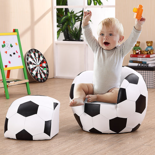 HOMCOM Soccer Sofa, Football Sofa, with Foot Stool Kid Sofa Children Football Sofa Chair Set Armchair Sofa W/Foot Stool Sport Theme 