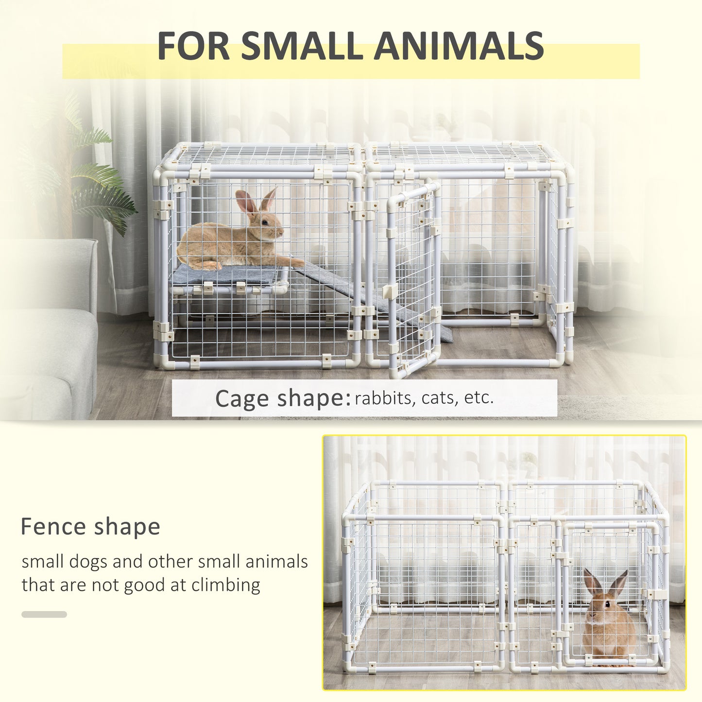 DIY Rabbit Hutch, 9PCs Guinea Pig Hutch, Large Bunny Cage with Door, Ladder, Divider for Small Animals