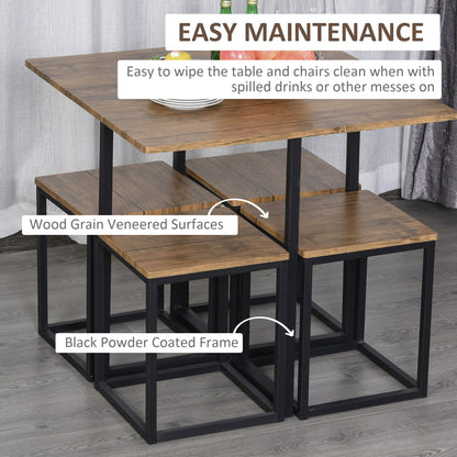 MDF Topped Steel 5-Piece Dining Table w/ 4 Stools Set Black