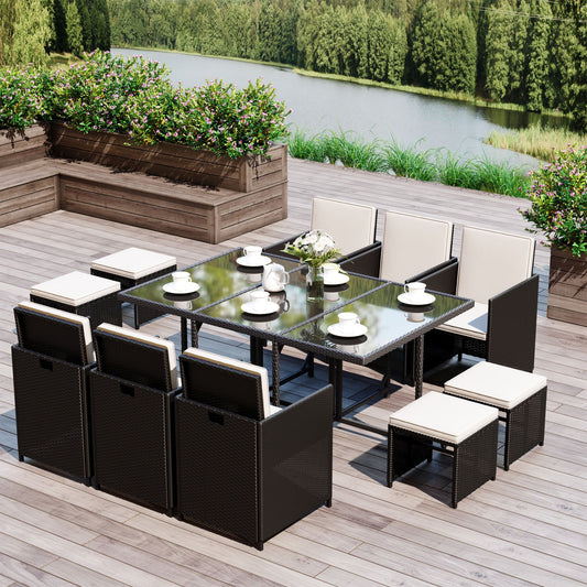 Outsunny Rattan Dining Set, 11 PC-Black 