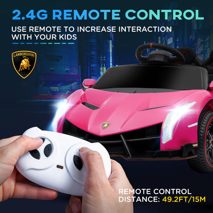 Lamborghini Veneno Licensed 12V Kids Electric Ride on Car w/ Butterfly Doors, Portable Battery w/ Bluetooth, Pink