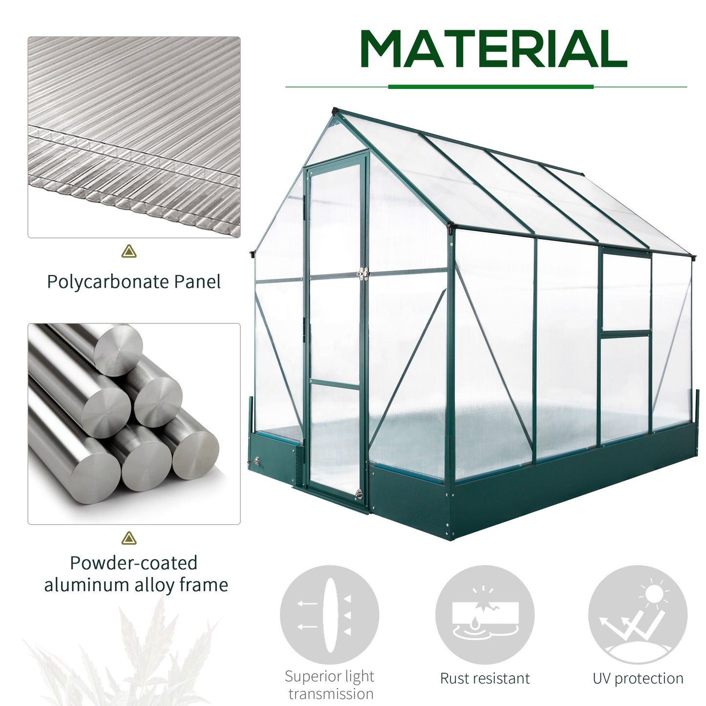 Walk-in Greenhouse Polycarbonate Outdoor Plant Garden, Temperature Controlled Window, with Foundation, 6.2x7.2ft