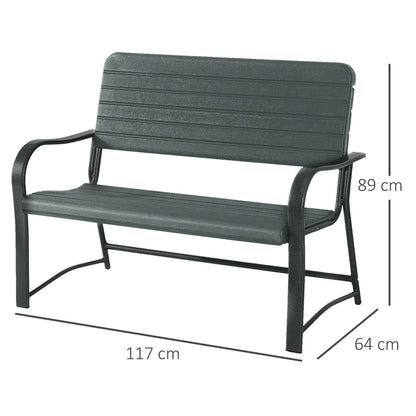 Metal Frame 2 Seater Bench-Black, Atrovirens Slat